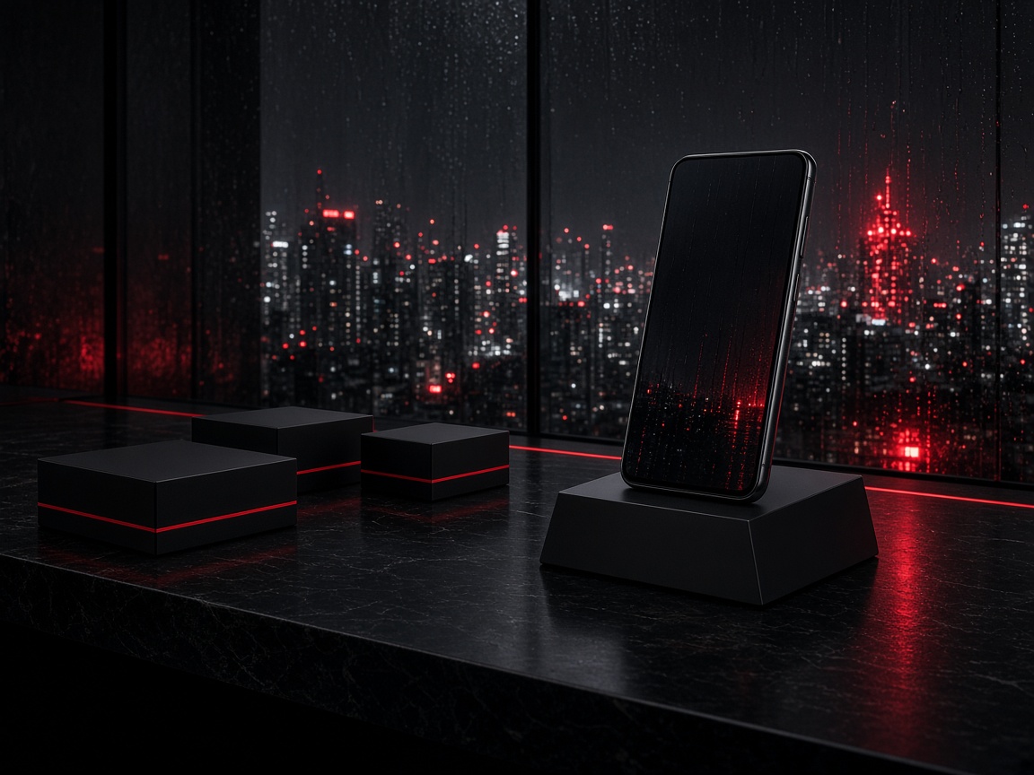 Dark retail counter with red lighting and 5G-ready kits