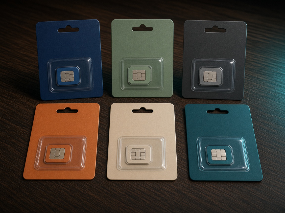 Multiple prepaid SIM packs lined up for different dealer brands
