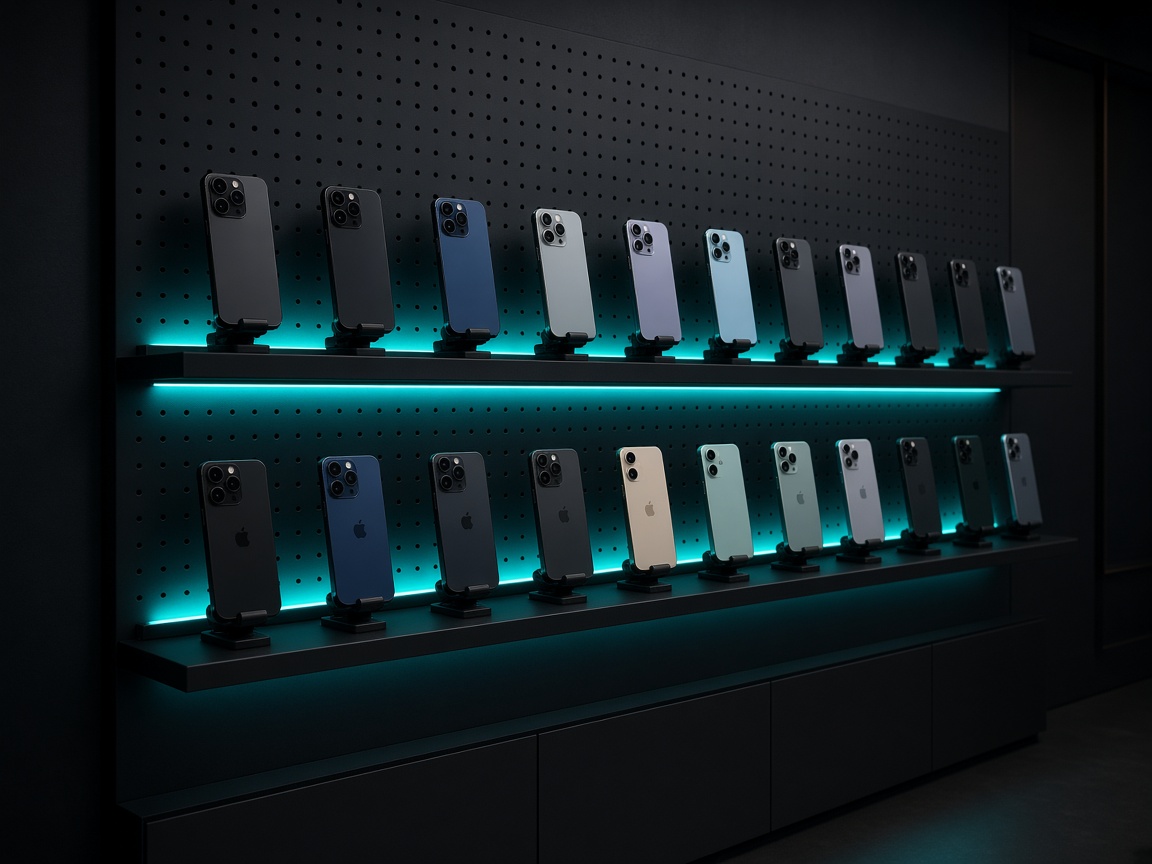 Unlocked phones on a retail wall