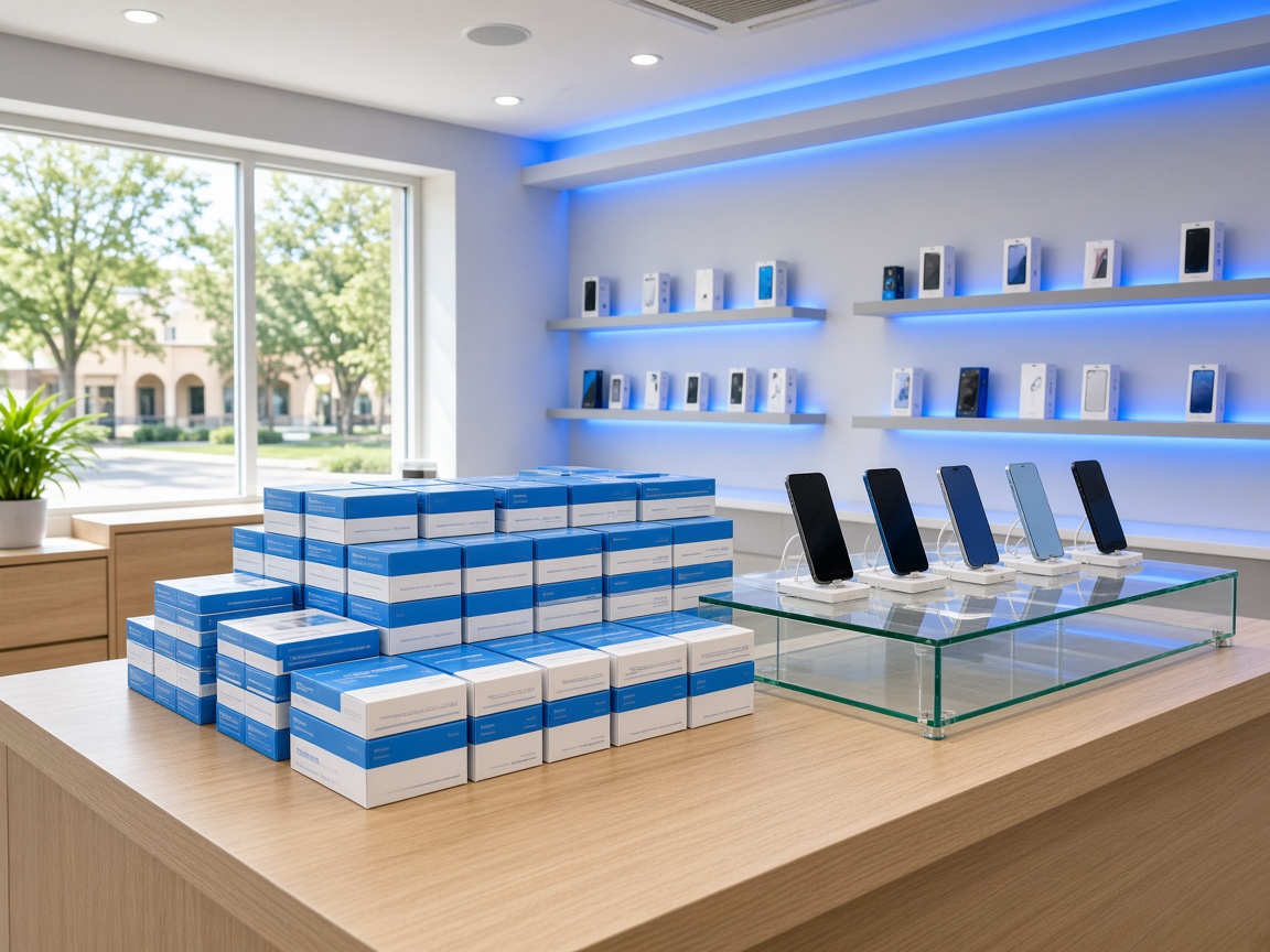 Sky-blue prepaid shop with annual kits and unlocked phones