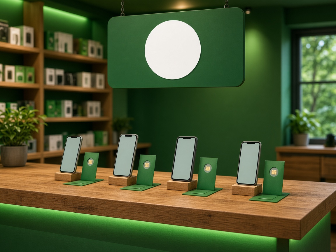 Neighborhood prepaid counter with green lighting and family kits